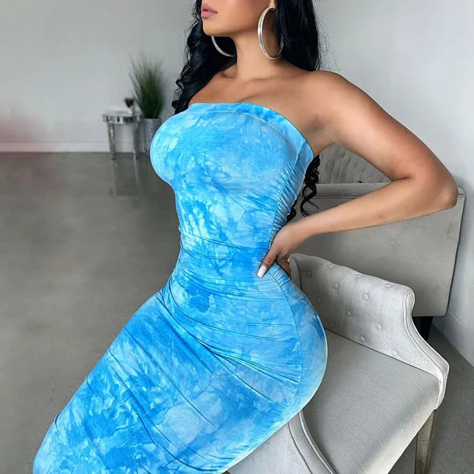 

S0997N women Fashion off the shoulder tie dye elegant dresses