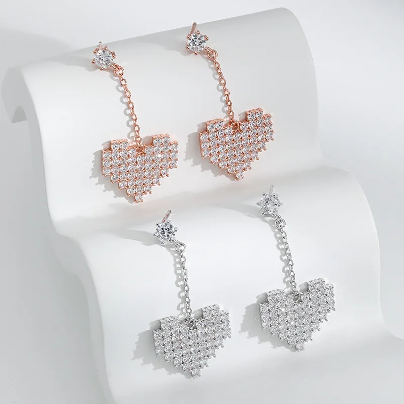 

Sweet Love Jewelry 925 Sterling Silver Rhinestone Crystal Heart Drop Earrings Rose Gold CZ Zirconia Heart Earring For Wedding