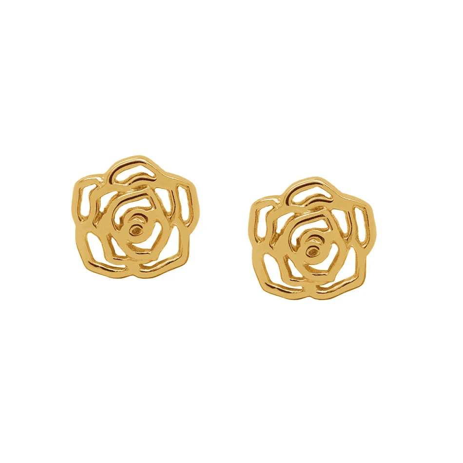 

wholesale minimalist jewellery 925 sterling silver 14k gold plated Rose Flower Stud Earrings for women