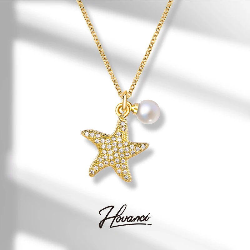 

HOVANCI Fashion Trendy Pendants Charms Designer Jewelry Starfish Star Pearl Stainless Steel Necklace