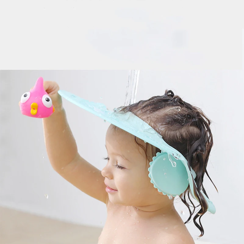 

Cute Baby Bathing Protection Hat Soft Waterproof Plastic Adjustable Kid Shower Hat