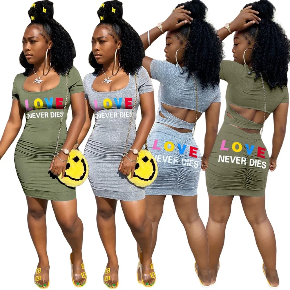 

AI66-6269 Nightclub pleated pleated hollow color letter dress