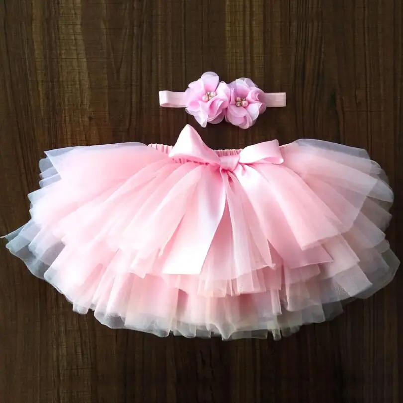 

Baby Girls Dress Tulle Bloomers Infant Newborn Tutu Diapers Cover 2pcs Rainbow Tutu Skirt Girls Skirts Headband Set Y12482