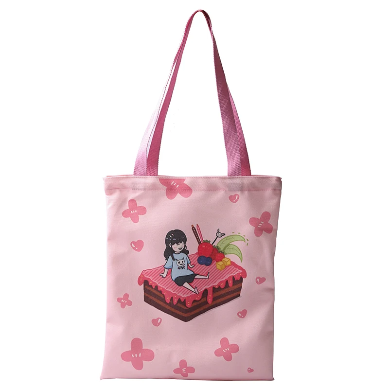 

Wholesale standard size sublimation fashion women polyester canvas tote beach bag