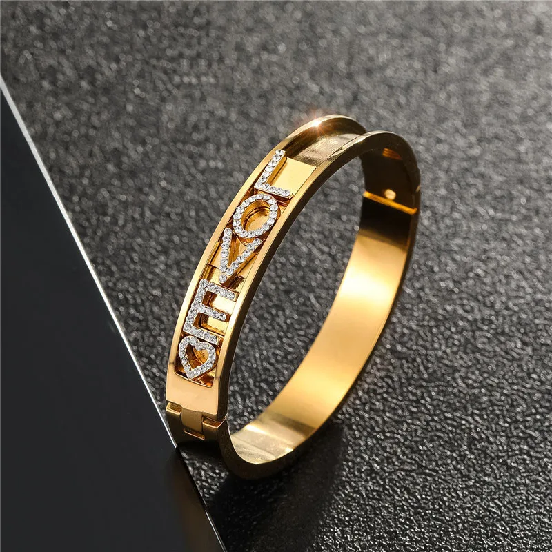 

ShangJie Custom charm bangle bracelet bangle bracelet designer charms for diy bracelet sliding letter bangle, Rose gold, silver, gold