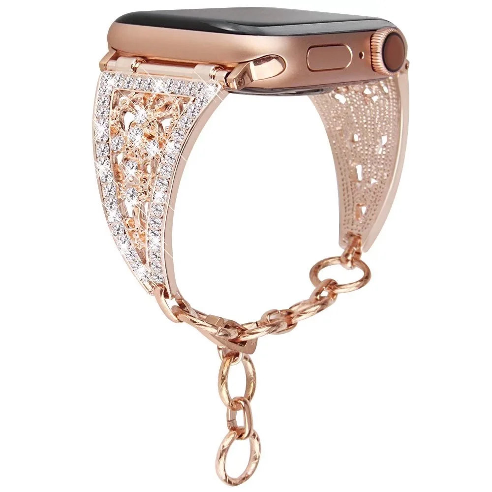 

Luxury Bling Diamond Women Bracelet for Apple Watch Band Series 6 5 4 3 Metal Strap for iWatch 40mm 44mm 38mm 42mm Chain Belt, 2colors