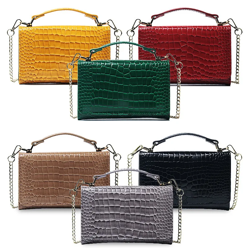 

New Fashion Style Clutch Wallet Bag Crocodile Pattern Leather Women Long Purse Wallet With Chain Snake Pattern Wholesale, Yellow,purple,orange,black,rose red,white,pink,brown,red,gray,apricot
