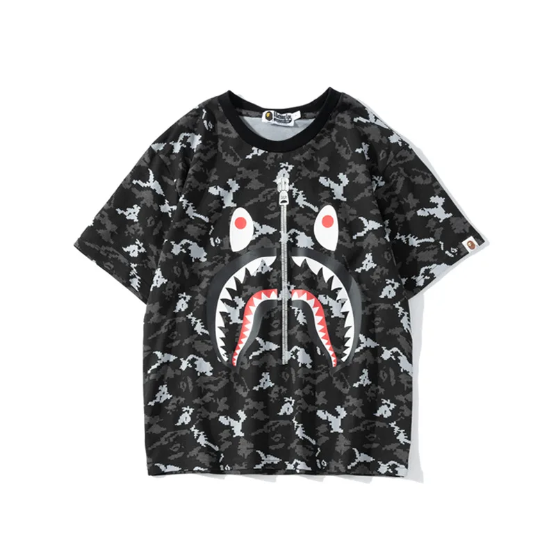 

Hot Classic New Style Bathing Ape Shark Camo T-shirt Casual Bape Round Neck Cotton Men T-shirts