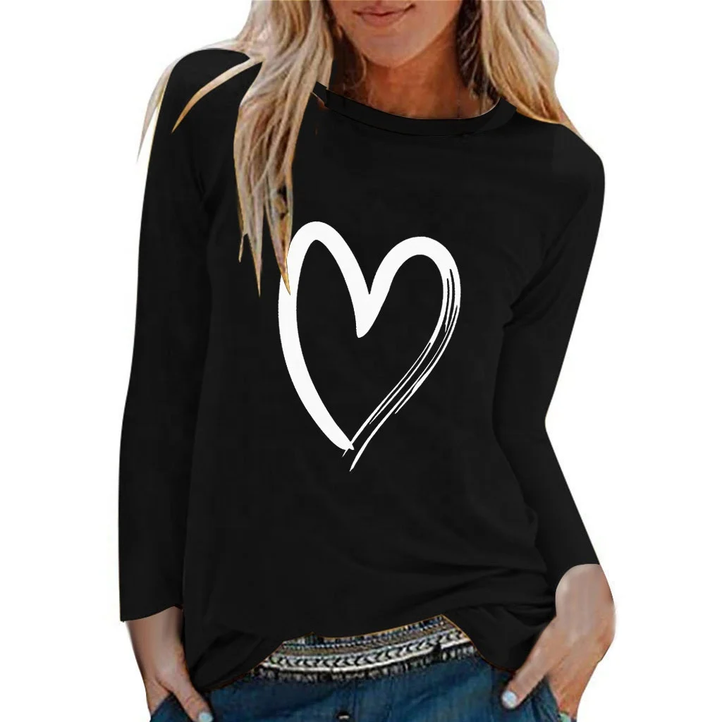 

Women's love printed long-sleeved pullover round neck all-match T-shirt Casual all-match loose T-shirt