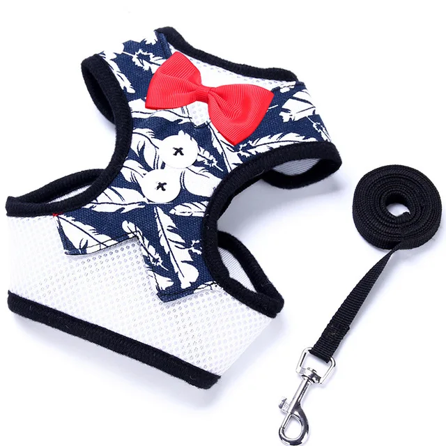 

New Fashion Pet Dog Harness Set With Leash Vest Dogs Bow Tie Dress Harness Chest Set, Picture shows