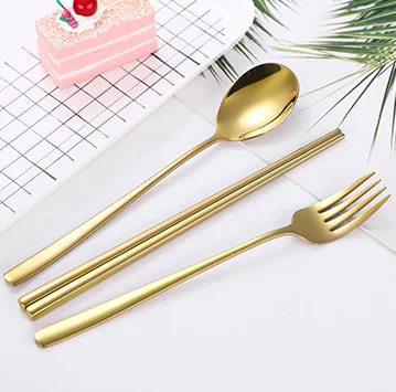 

Portable eco 304 stainless steel colored chopsticks fork spoon dinner cutlery set, Silver/gold/rose gold/ black