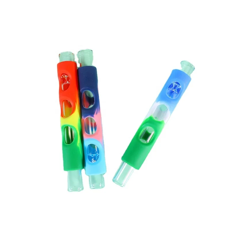 

UKETA custom cheap smoking accessories tobacco pipe silicone covered glass chillum, Optional