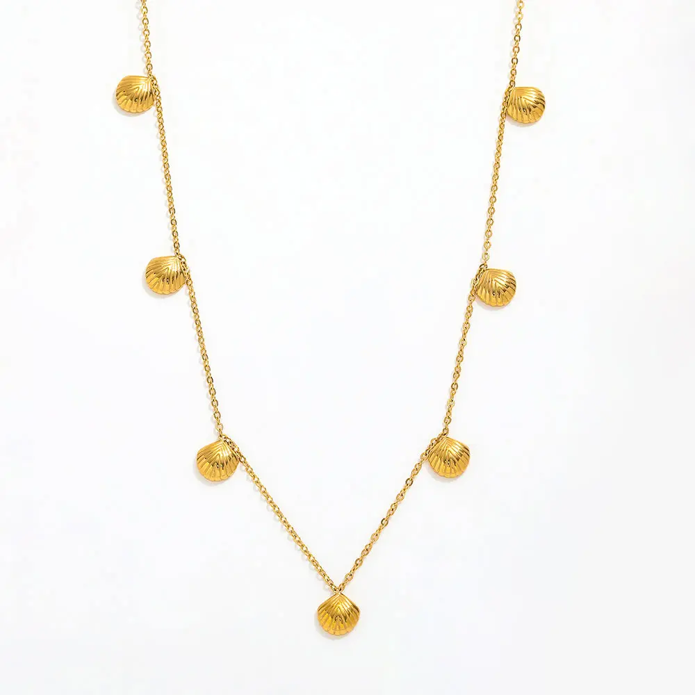 Joolim Jewelry Trendy 18K Gold Plated Summer Shell Pendant Dainty Chain Stainless Steel Necklace for Gift Fashion Jewelry