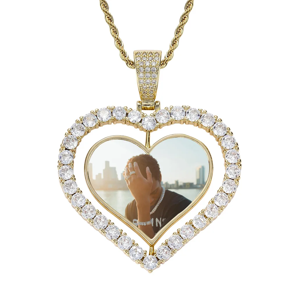 

Best Quality Oem small rotatable rotate double sided heart love shaped bling cz sublimation photo insert locket pendant necklace