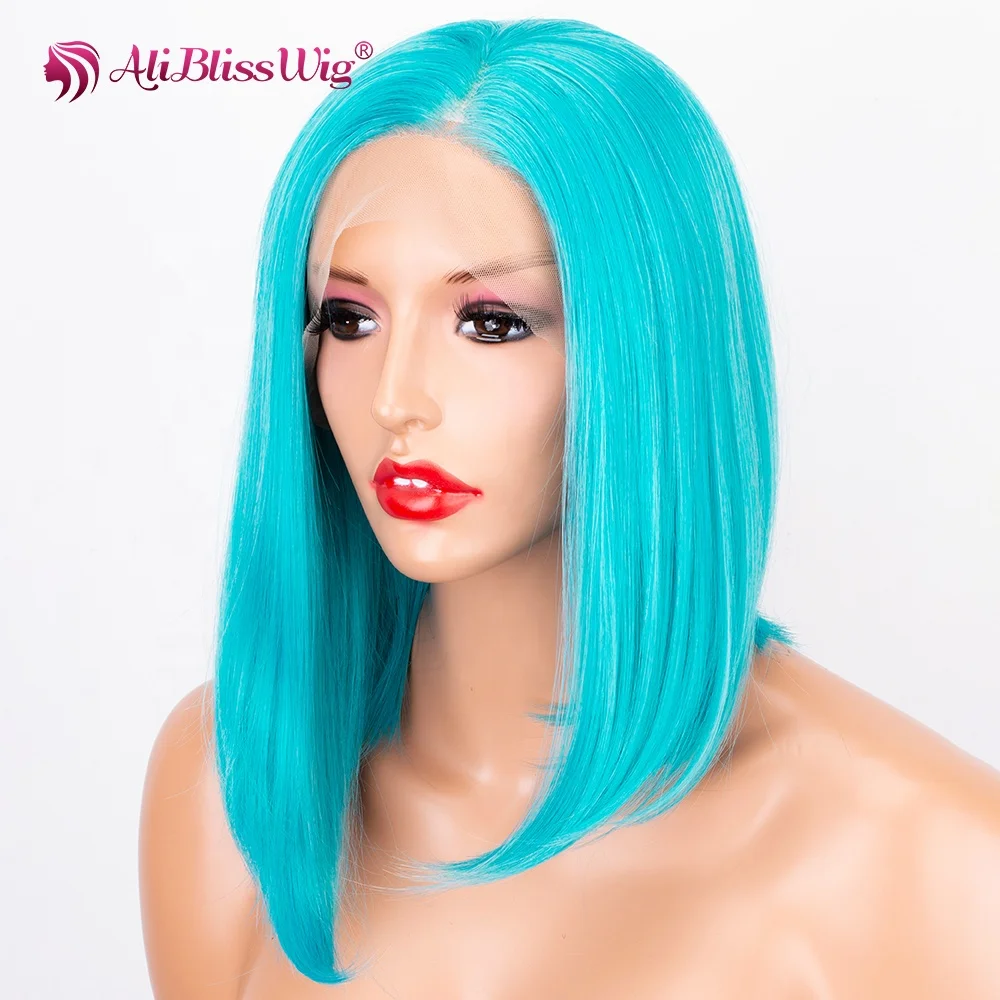 

Aliblisswig Natural Looking 13*6 Deep Parting Wigs Short Bob Style Blue Cheap Synthetic Lace Front Wigs For Women Cosplay
