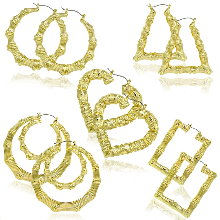 

african jewelry custom name big 14k gold plated hoop bamboo earrings for women, Picture