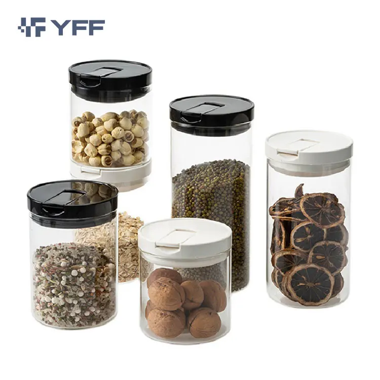 

Glass Food Storage Bottle with Cover Sealed Grains Nuts Jar Can Kitchen Sorting Food Storage Box Container, High transparency