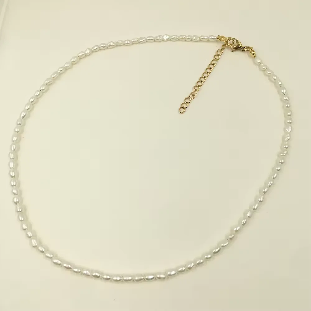 Mini Rice Freshwater Pearl Choker Necklace for Women 14-22 Inch 3mm Beaded Wedding Necklaces for Parties Engagements Women's