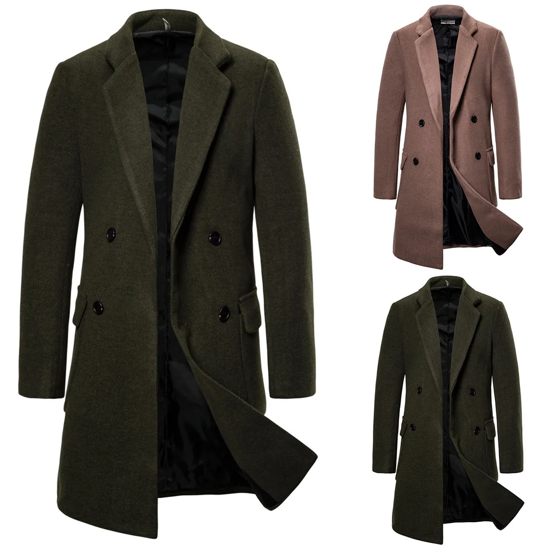 

Wholesale custom wool trench coat men double breasted overcoat fashion solid color long wool trench coat, Customized color