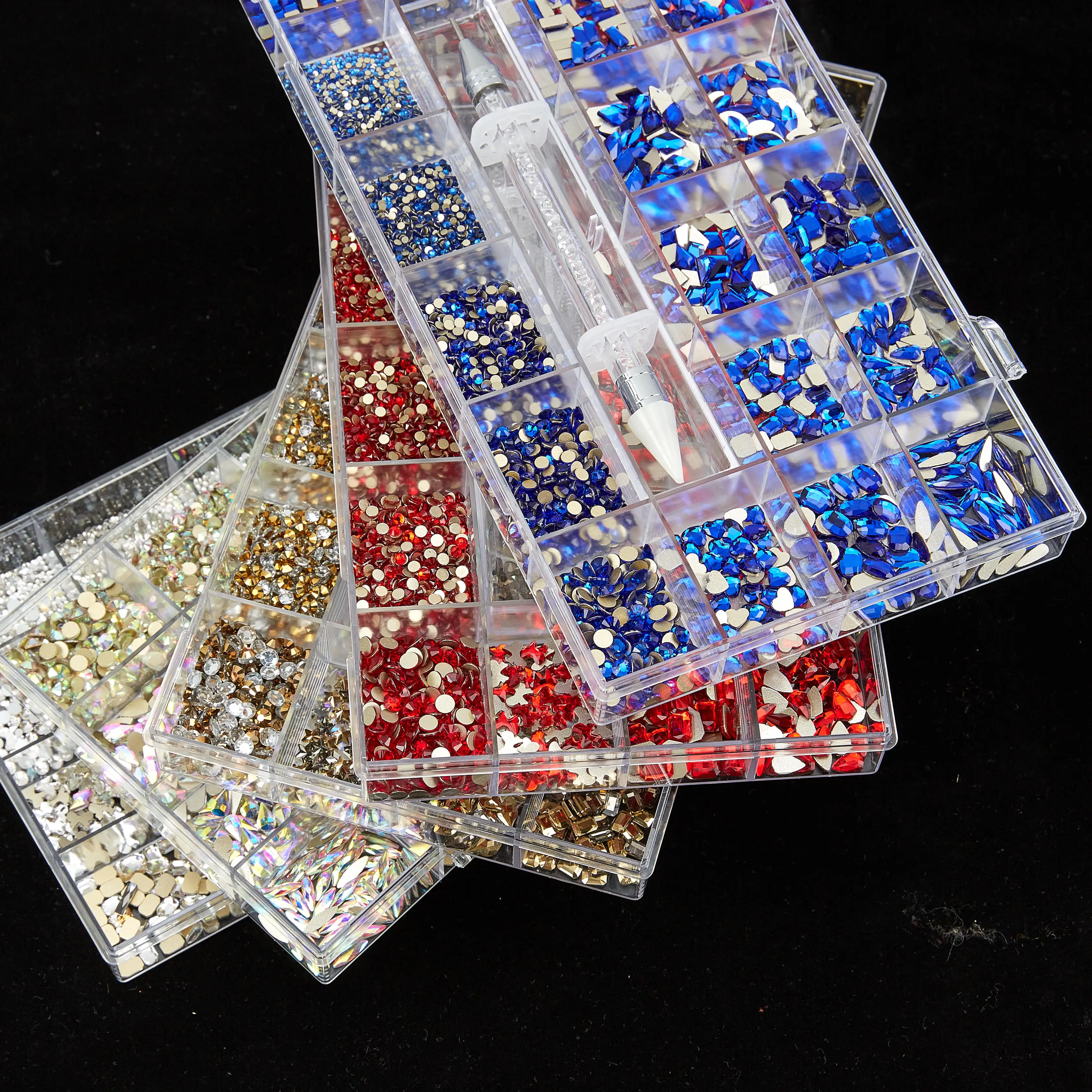

low price Rainbow Flat Bottom Glass Shape rhinestone nail charm product, Colorful