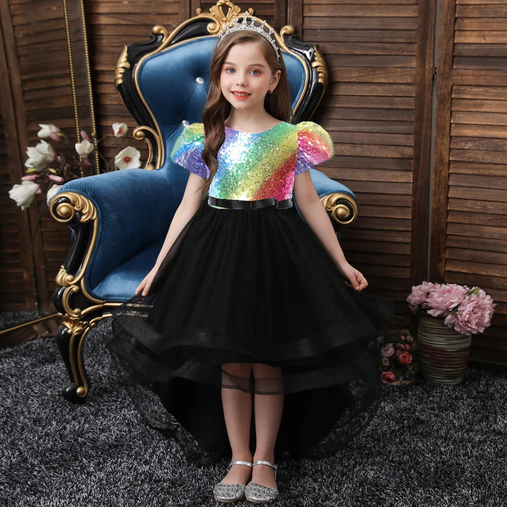 

Children's princess gown dress trailing sequined girls' dress catwalk