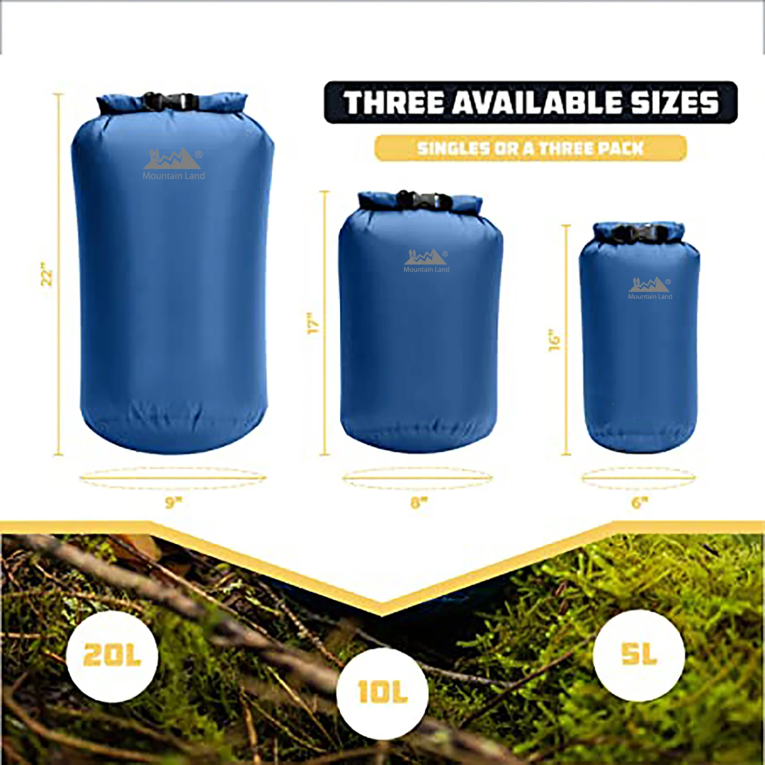 Dry Bag 3 Pack Fully Submersible Ultra Lightweight Airtight Waterproof Bags Diamond Ripstop Roll 