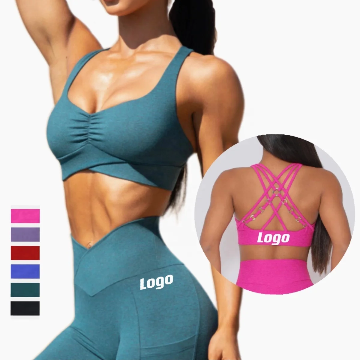 

2022 Hot Sexy Yoga Bra And High Waisted Workout Scrunch Leggings Yoga Set Sport Suit Women Gym Wear Fitness Yoga Set, 5 colors