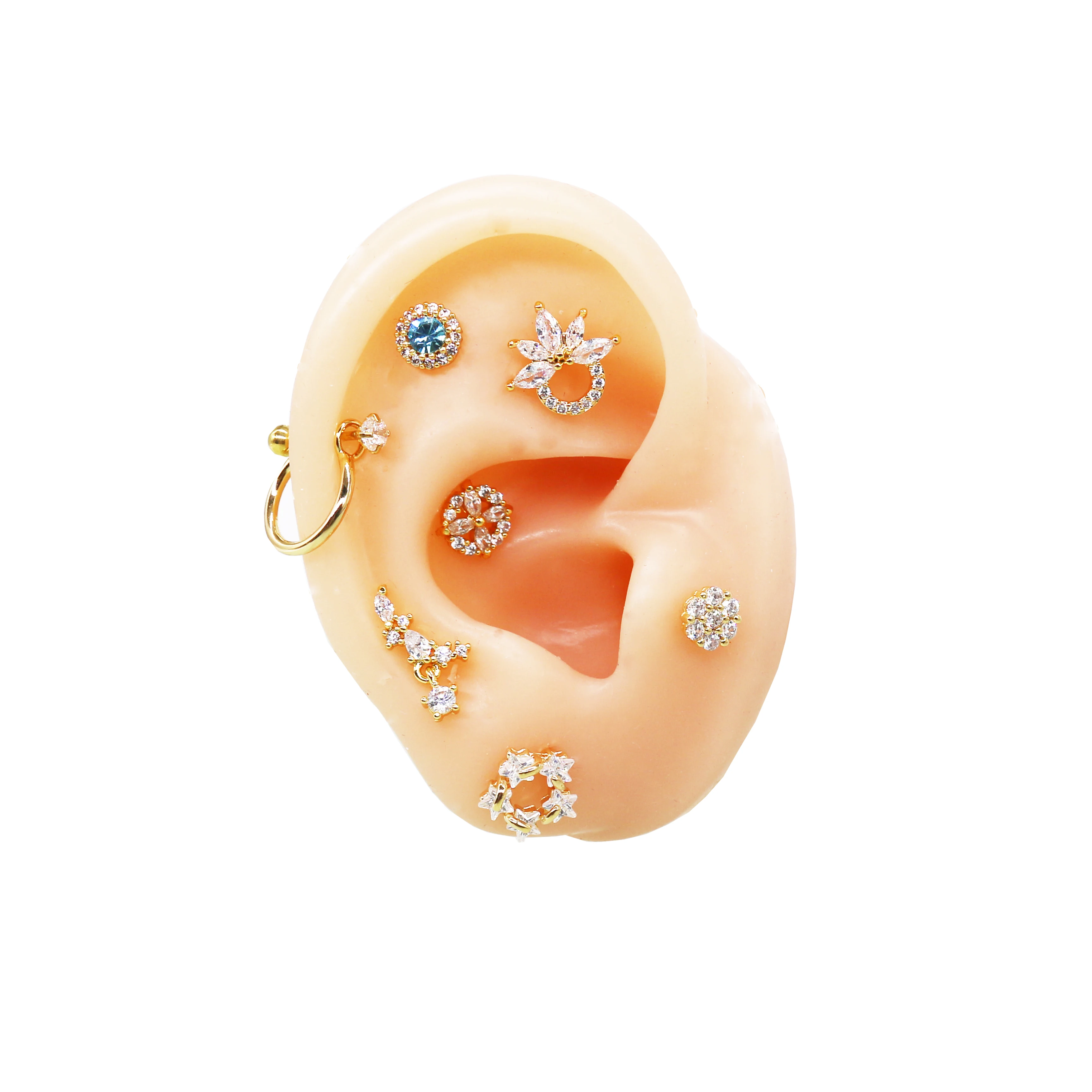 

Gaby Customized 316L Surgical Steel CZ Earring Studs hoops Cartilage Tragus with model display Piercing Jewelry, Steel/ gold/ rose gold