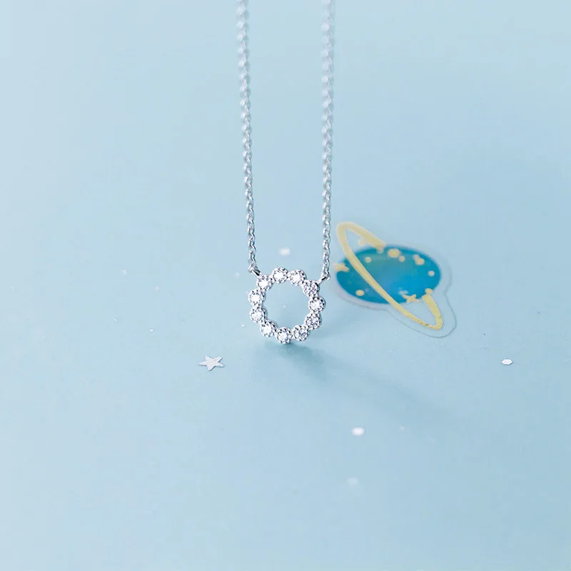 

Fashion Solid 925 Sterling Silver Round Circle Cubic Zircon Wedding Necklaces For Women Jewelry
