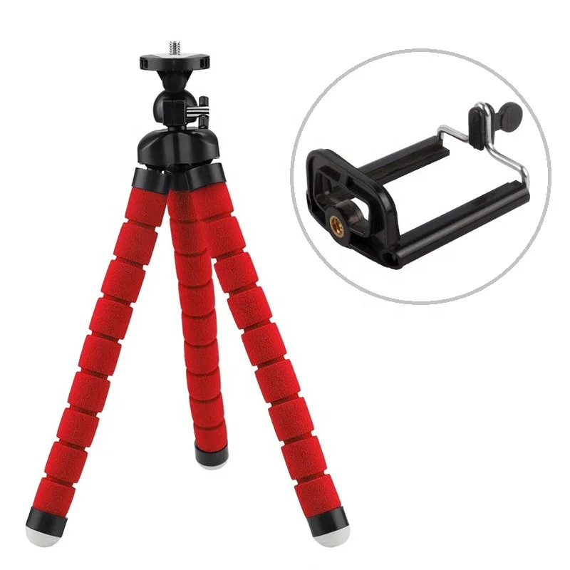 

26cm Mini Flexible Sponge Octopus Small Smartphone Tripod Support for Mobile Cell Phone Digital Camera, Black, blue, red