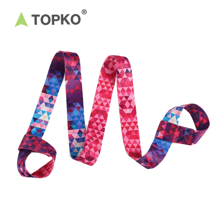 

TOPKO wholesale adjustable thick durable yoga carrier stretching strap polyester yoga strap for mat, Pink or customized