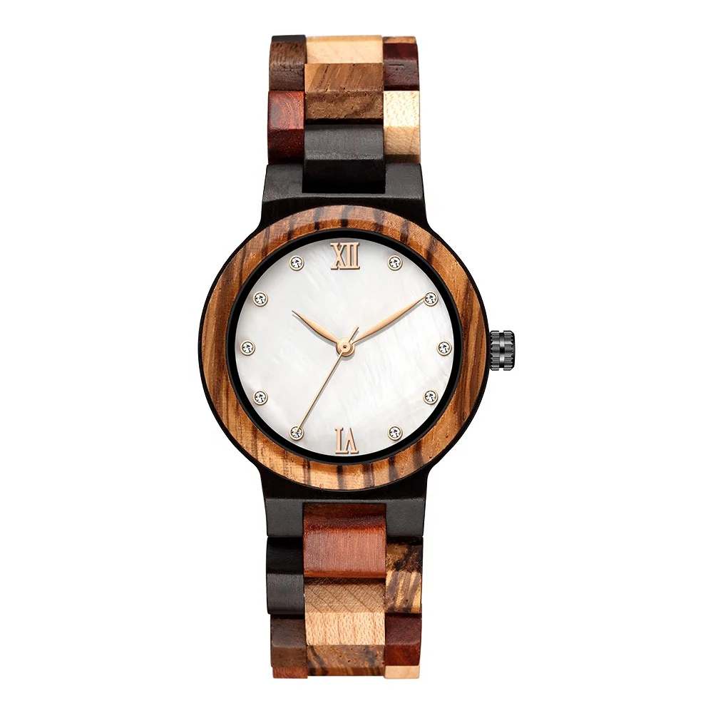 

New arrive popular watch pearl dial multi colored wood wrist watch luxury for elegant women, 2 colors