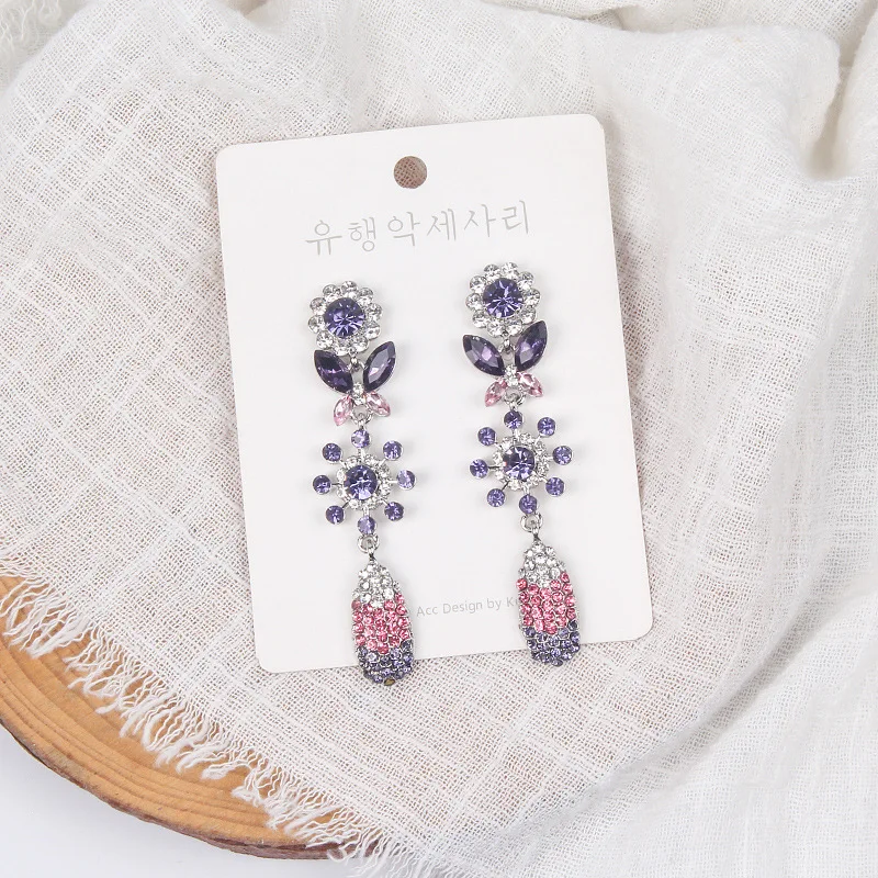 

925 Silver Needle Butterfly Earrings Luxury Statement Jewelry Baroque Retro Purple Rhinestone Tassel Drop Earrings, Photo