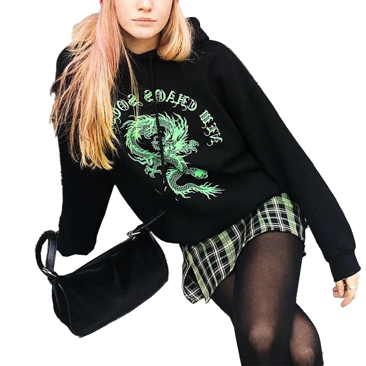 

Hot Selling Winter Loose Letter Dragon Printing Drawstring Tracksuit Hooded Casual Women Pullover Hoodies