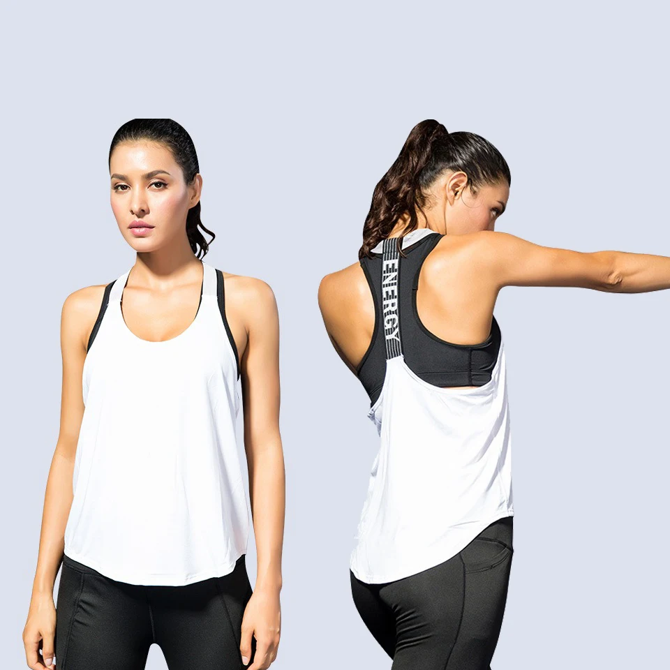Summer Loose Athletic T-shirts Round Neck Tee Sleeveless Tshirt Yoga Racerback Muscle T Shirts Workout Tank Tops for Women