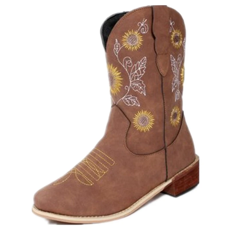 

Dropshipping Custom Logo Women's Embroidery Chunky Boots Retro Style Women Western Platform Boot Fashion Shoes Plus Size