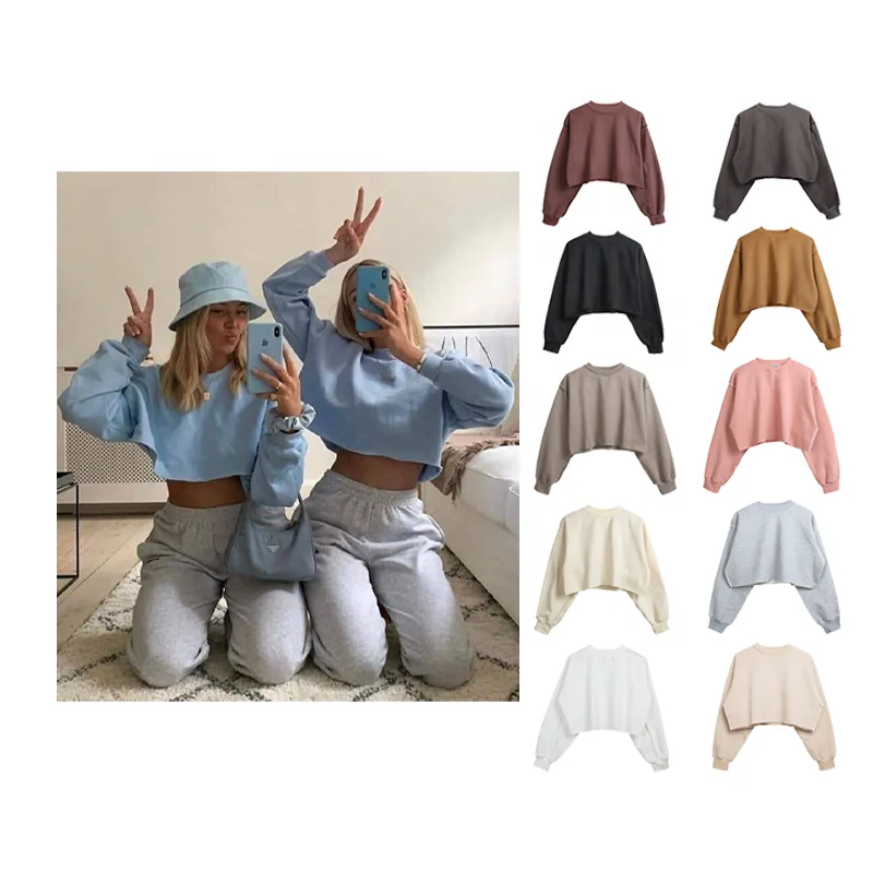 

Women Custom Print 100% Cotton Long Sleeve Crop Top Hoodie Blank Sweatshirt, Select