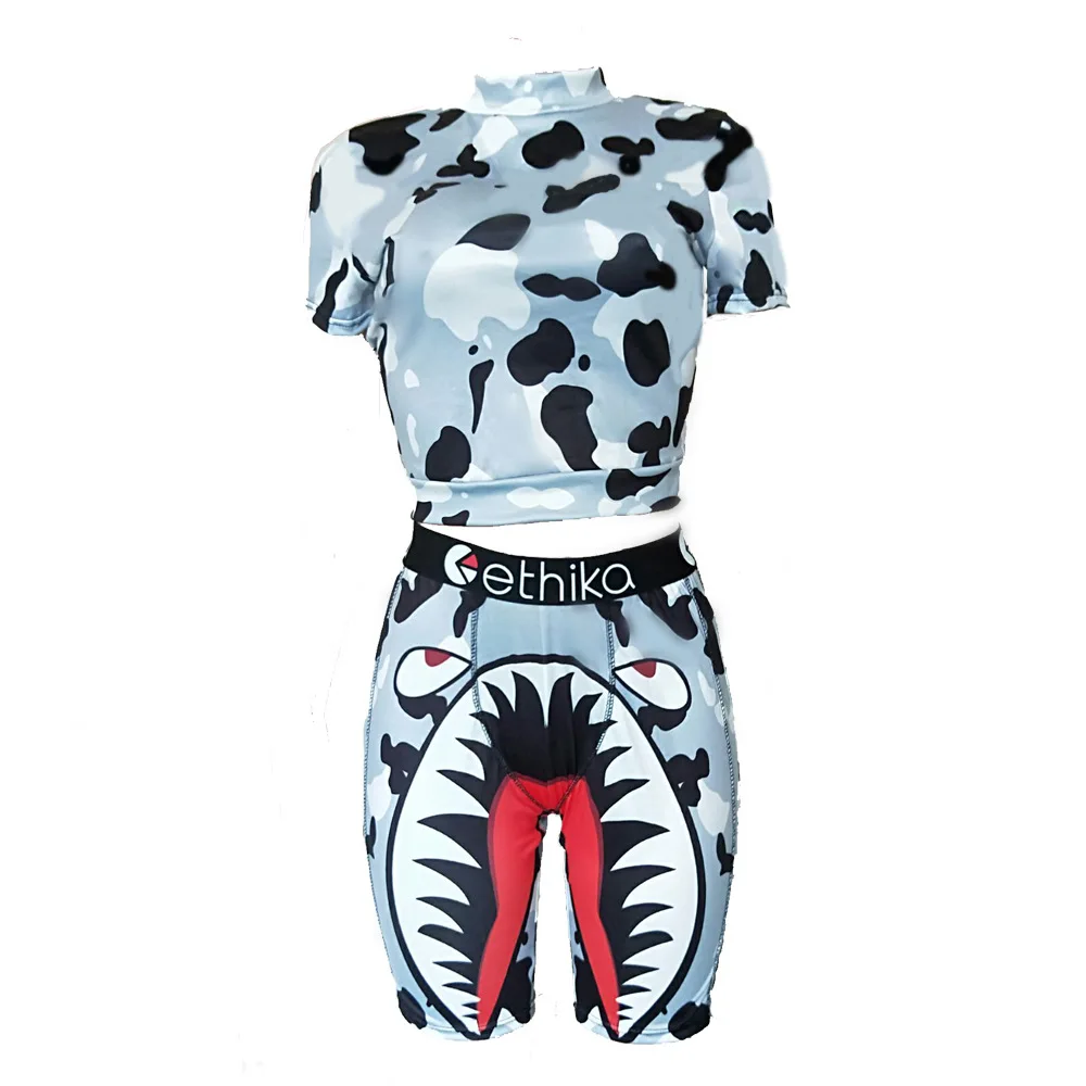 

New Trendy Women middle pants sportswear biker shorts 2 Pieces ethika Sets