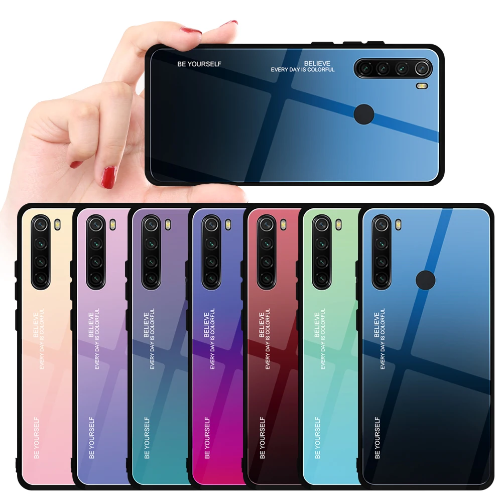 

Tempered Glass High quality Gradient Mobile Phone Case For Redmi Note 8 Back Cover Cases For Xiaomi Redmi Note 8 Gradient Cases, 7 colors
