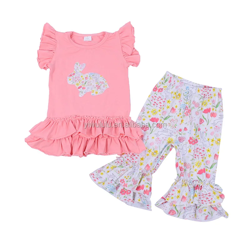 

2020 New Arrival Girls Ruffle Capri Clothing Sets Easter Bunny Outfits, Picture