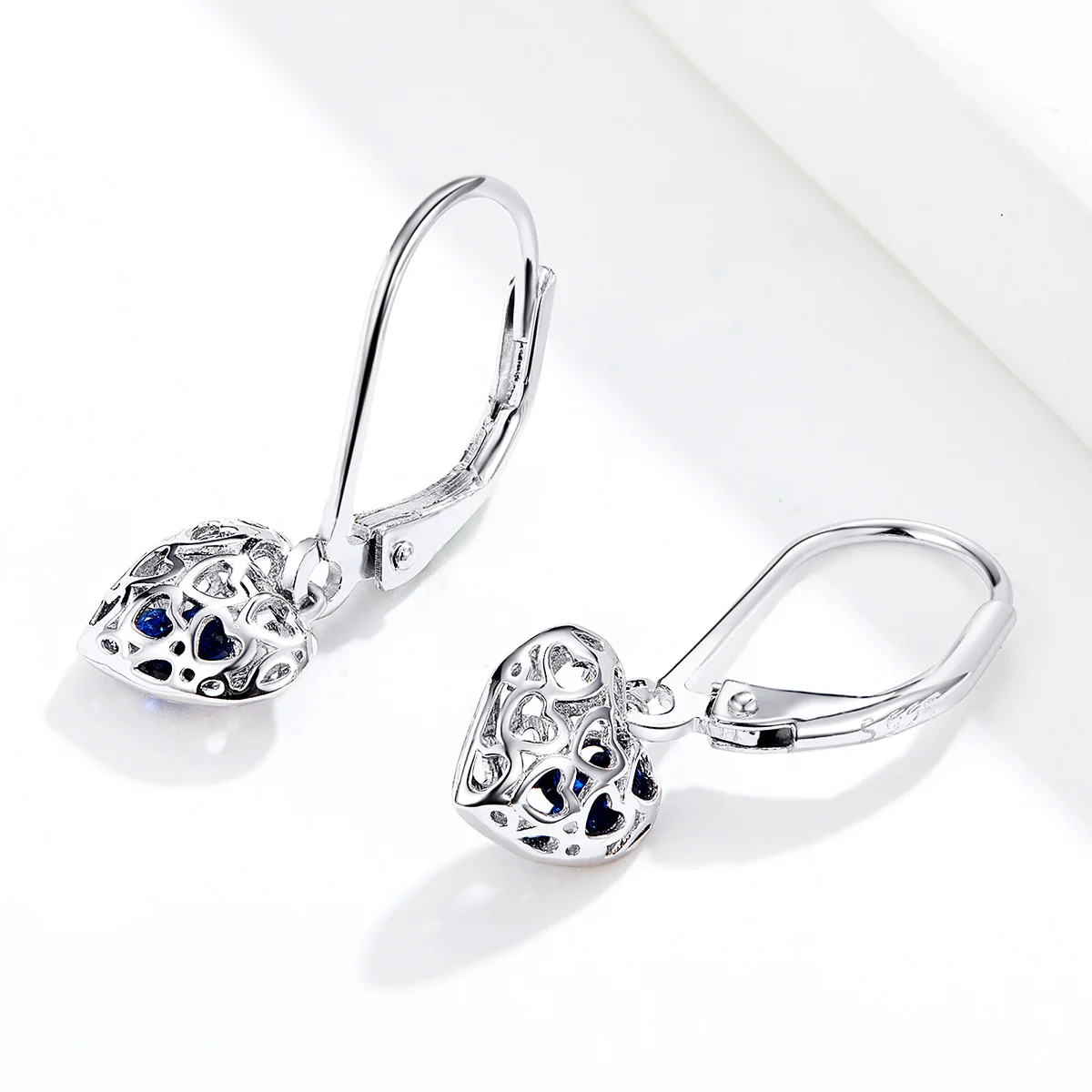 

New Style 925 Sterling Silver Blue Zircon Jewelry Statement Heart Earrings Women