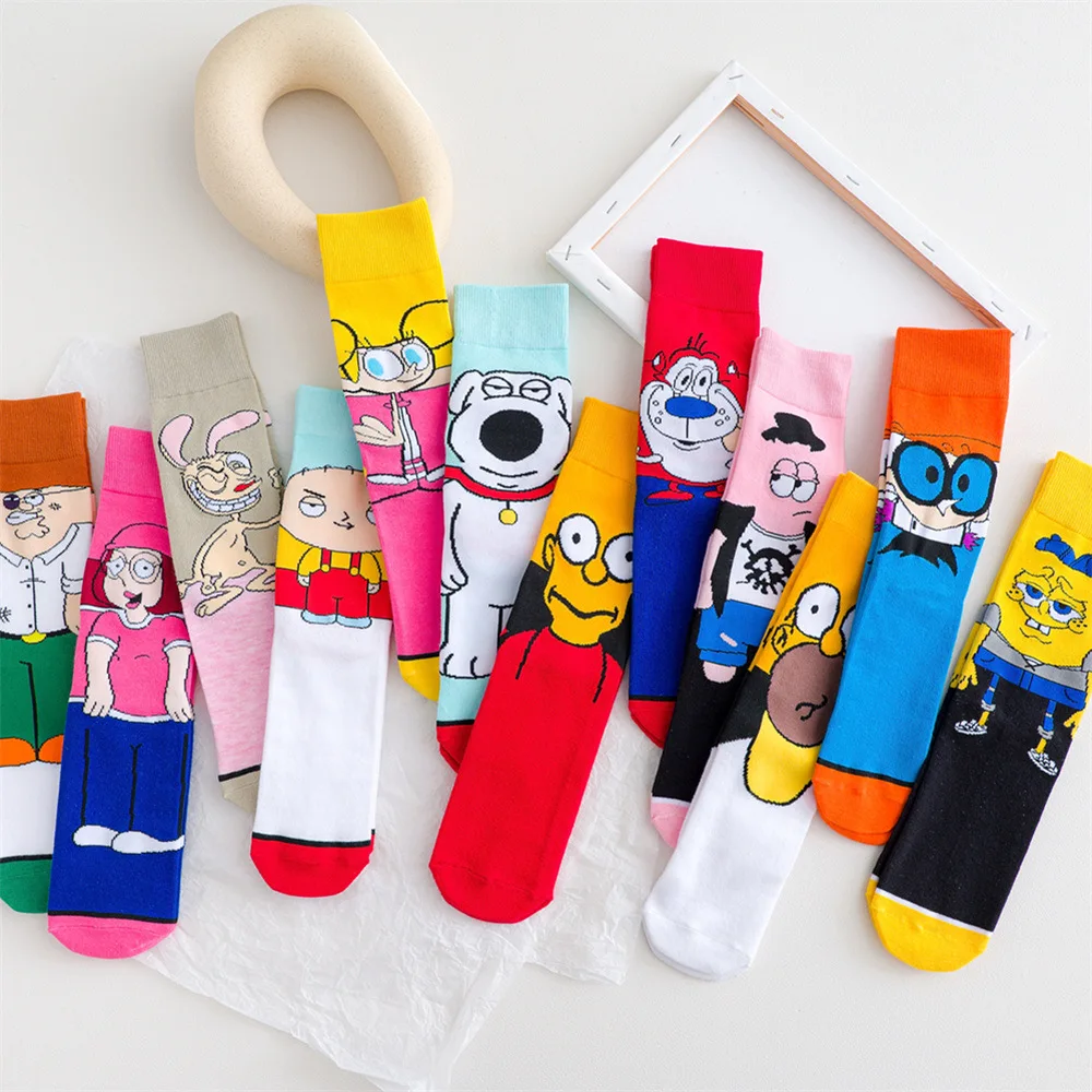 

Hot Selling Funny Hip-Hop Skateboard Sports Sock Korean Style Funky Cartoon Character Cotton Couples Stockings, Picture shows