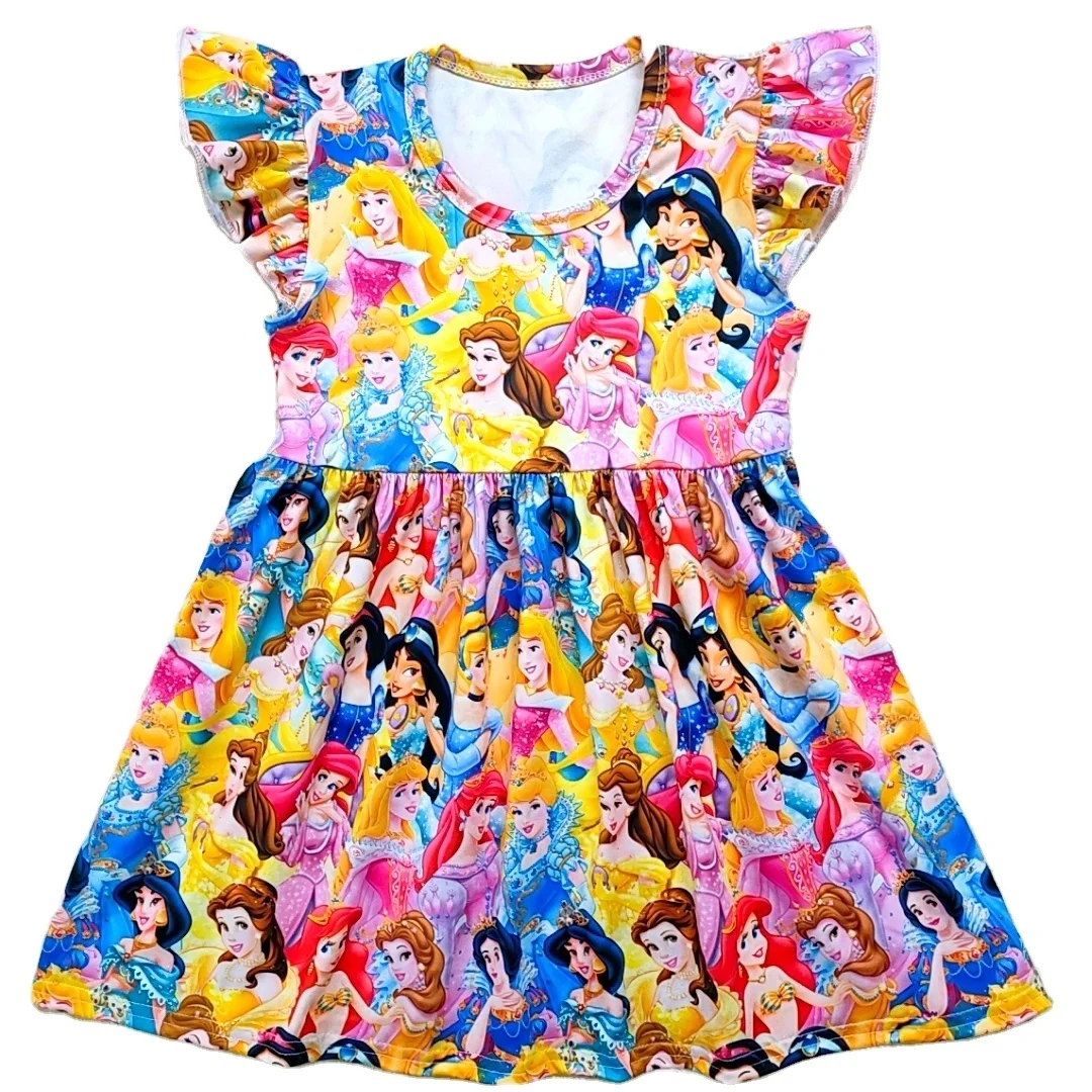 

Best selling boutique children's clothing girl Princess print trembling sleeve dress dress