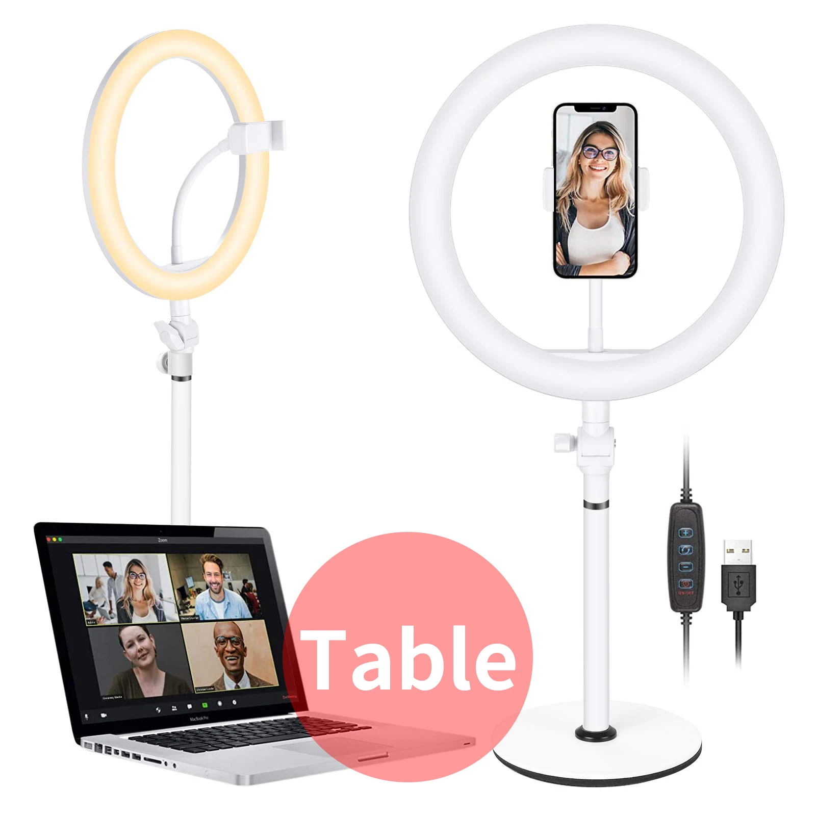 

JUNNX 3200k-5600k USB Tripod Stand Table Top Conferencing Makeup Laptop Ringlight 10inch LED Selfie Portable Table Ring Light