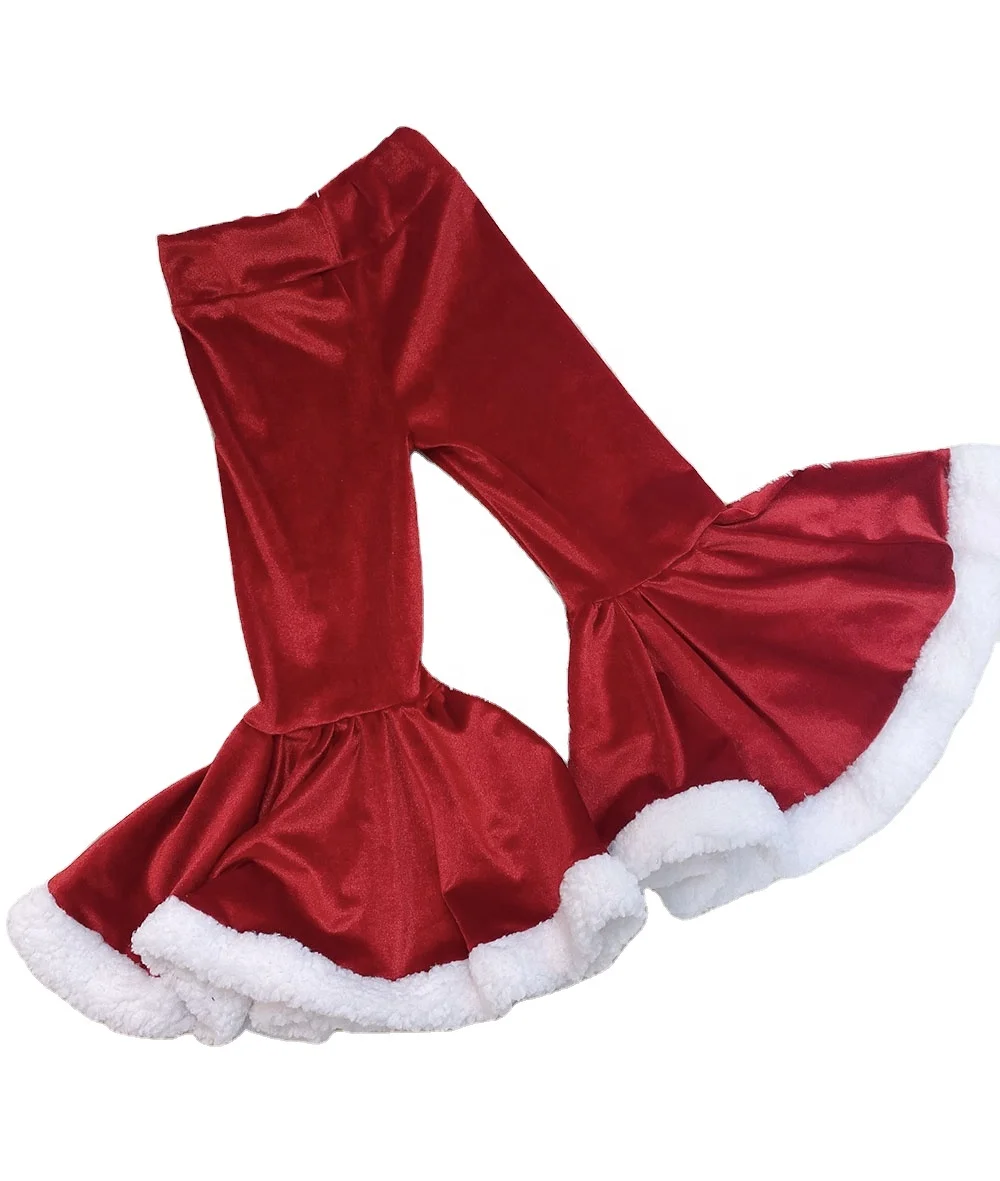 

Free Shipping Girl's Bottom Flared Pants Winter Baby Santa Bells Kids Christmas Bell Bottoms, Red,green
