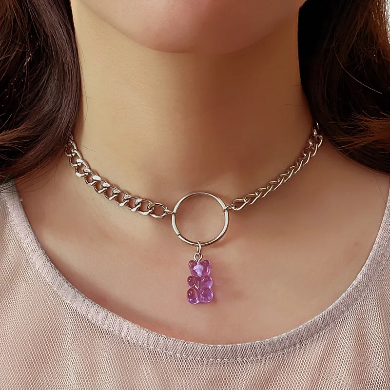 

Ding yi 2021 Cute cartoon bear bear clavicle necklace transparent candy color resin chain chain, act the role ofing is tasted