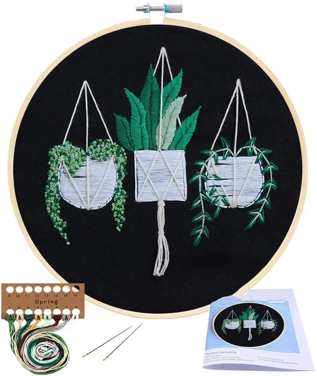 

Embroidery Starter Kit with Pattern and Instructions, Plastic Embroidery Hoops, Clothes, Color Threads and Tools