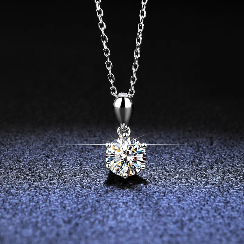 

925 Silver Platinum Plated Diamond Test Past Round Excellent Cut 1 Carat D Color Moissanite Pendant Necklace Gemstone Chain Gift