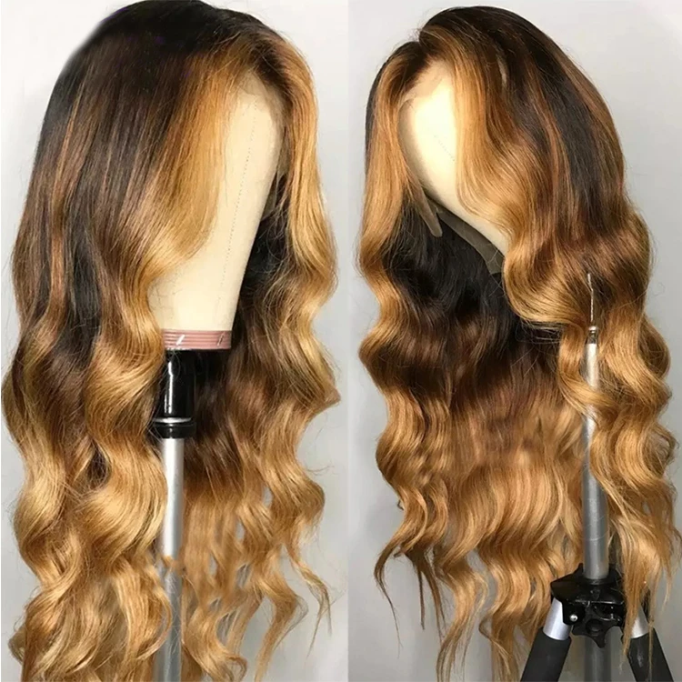 

Wavy Ombre Blonde Highlights Color 13x4 Deep part Lace Front Human Hair Wigs 180% Density 360 Wig High Density Hair Wigs