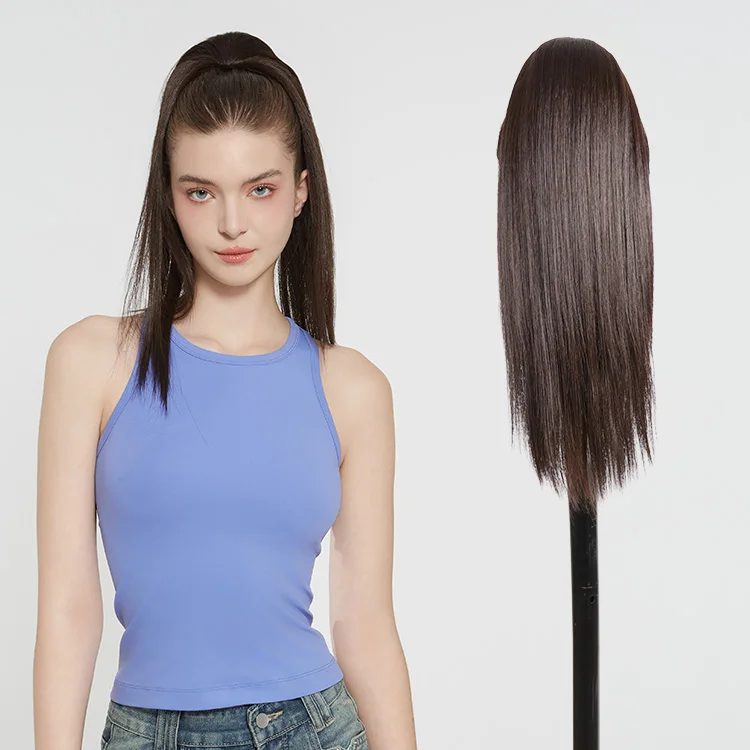 Julianna Wholesale Short 20" Tangle Free Smooth Silky Bone Straight Curly Synthetic Hair Pieces Drawstring Ponytail Extensions